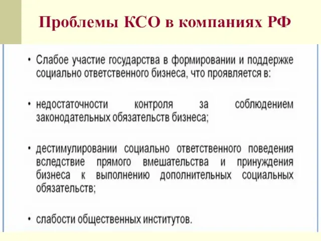 Проблемы КСО в компаниях РФ