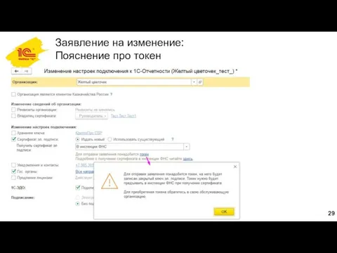 Заявление на изменение: Пояснение про токен
