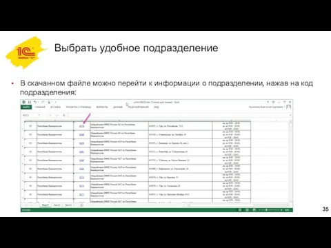 Выбрать удобное подразделение В скачанном файле можно перейти к информации о подразделении, нажав на код подразделения: