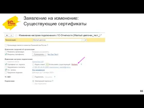 Заявление на изменение: Существующие сертификаты