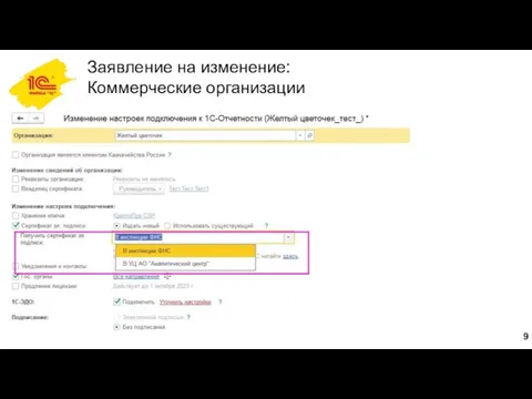 Заявление на изменение: Коммерческие организации