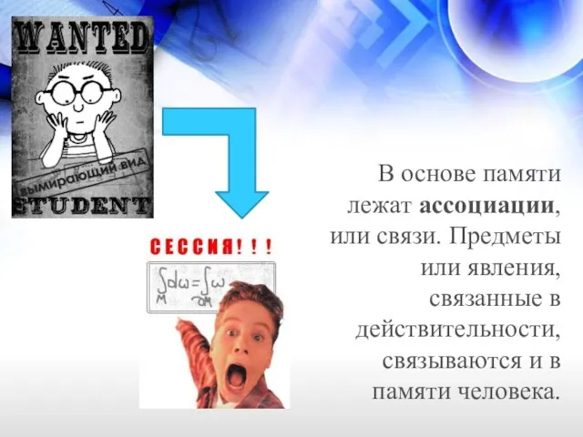 В основе памяти лежат ассоциации, или связи. Предметы или явления, связанные