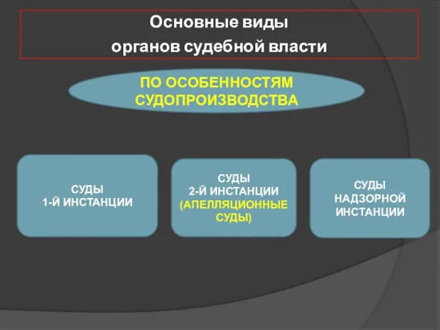 Основные виды органов судебной власти ПО ОСОБЕННОСТЯМ СУДОПРОИЗВОДСТВА СУДЫ 2-Й ИНСТАНЦИИ