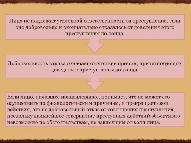 Если лицо, начавшее изнасилование, понимает, что не может его осуществить по