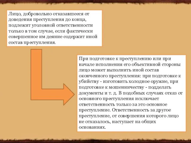 Лицо, добровольно отказавшееся от доведения преступления до конца, подлежит уголовной ответственности