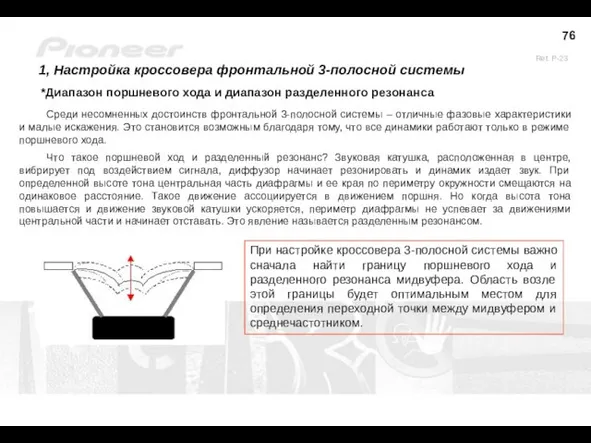 1, Настройка кроссовера фронтальной 3-полосной системы *Диапазон поршневого хода и диапазон