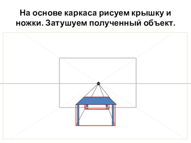 На основе каркаса рисуем крышку и ножки. Затушуем полученный объект.