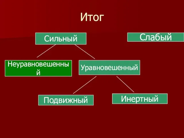 Итог Сильный Слабый Неуравновешенный Уравновешенный Подвижный Инертный