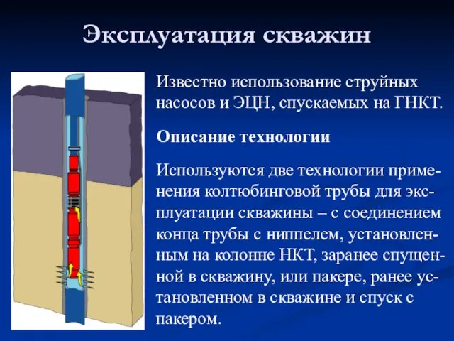 Известно использование струйных насосов и ЭЦН, спускаемых на ГНКТ. Описание технологии