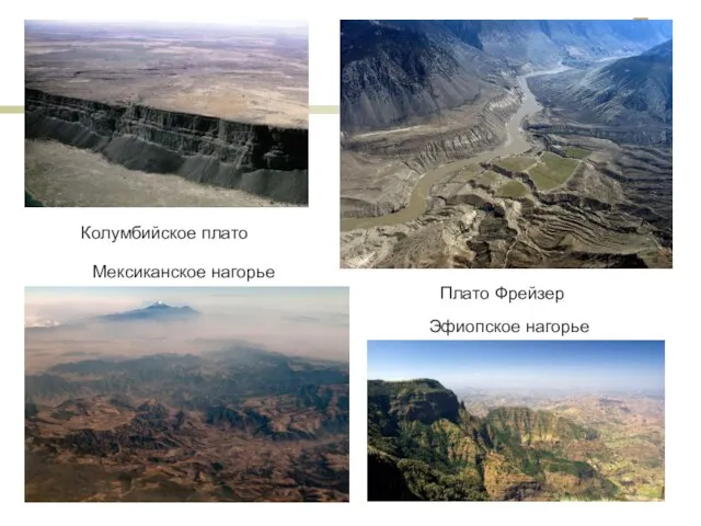 Колумбийское плато Плато Фрейзер Мексиканское нагорье Эфиопское нагорье