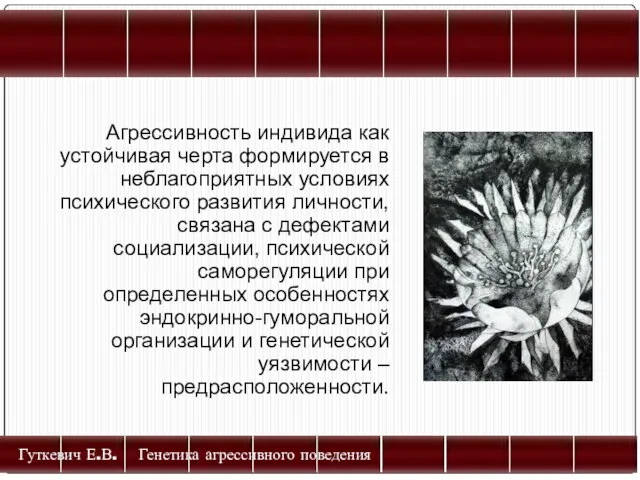 Гуткевич Е.В. Генетика агрессивного поведения Агрессивность индивида как устойчивая черта формируется