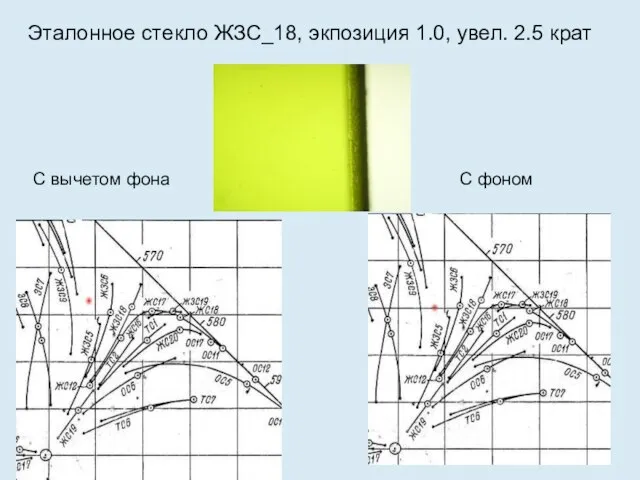 С фоном С вычетом фона Эталонное стекло ЖЗС_18, экпозиция 1.0, увел. 2.5 крат