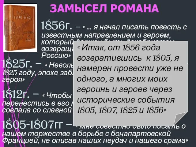 ЗАМЫСЕЛ РОМАНА 1856г. – « … я начал писать повесть с