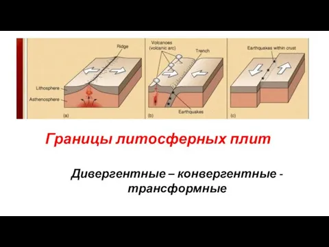 Границы литосферных плит Дивергентные – конвергентные - трансформные