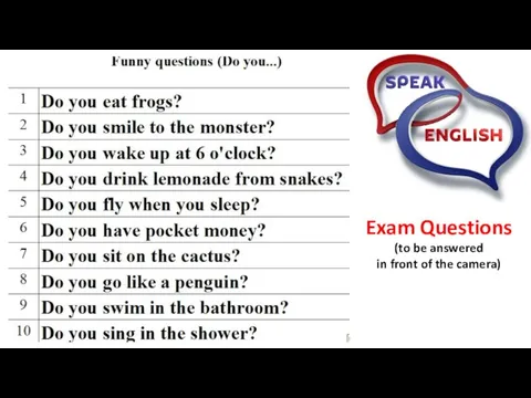 Exam Questions (to be answered in front of the camera)