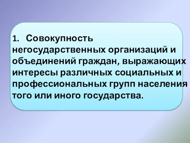 1. Совокупность негосударственных организаций и объединений граждан, выражающих интересы различных социальных