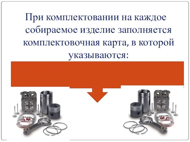 При комплектовании на каждое собираемое изделие заполняется комплектовочная карта, в которой указываются: