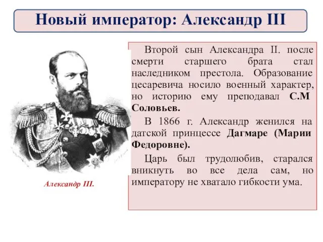 Второй сын Александра II. после смерти старшего брата стал наследником престола.