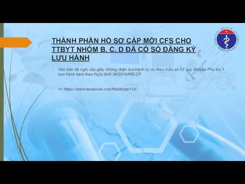 THÀNH PHẦN HỒ SƠ CẤP MỚI CFS CHO TTBYT NHÓM B,