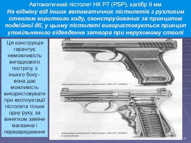 Автоматичний пістолет НК Р7 (PSP), калібр 9 мм На відміну від