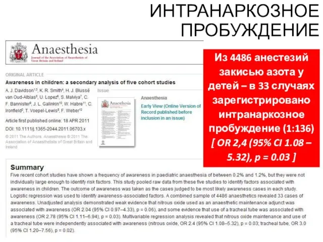 Из 4486 анестезий закисью азота у детей – в 33 случаях