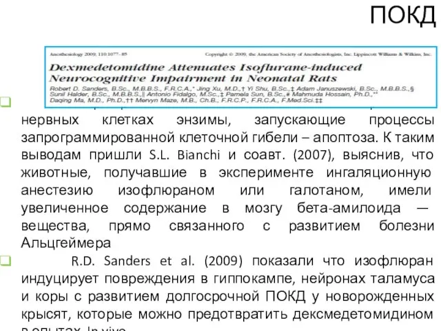 Изофлюран и галотан способны активизировать в нервных клетках энзимы, запускающие процессы