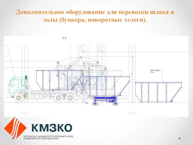 Дополнительное оборудование для перевозки шлака и золы (бункера, поворотные телеги).