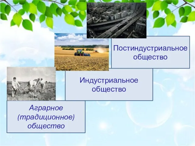 Аграрное (традиционное) общество Индустриальное общество Постиндустриальное общество