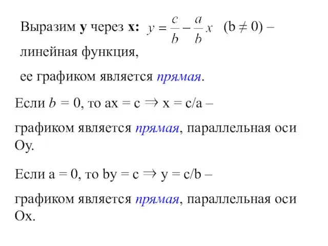 Выразим у через х: (b ≠ 0) – линейная функция, ее