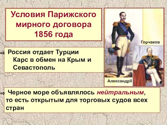 Условия Парижского мирного договора 1856 года Россия отдает Турции Карс в