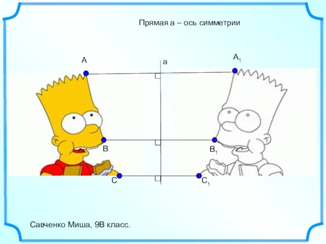 C C1 B B1 a A A1 Савченко Миша, 9В класс. Прямая а – ось симметрии