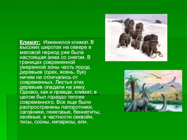 Климат: Изменился климат. В высоких широтах на севере в меловой период