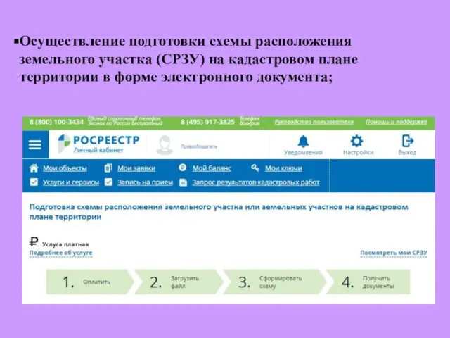 Осуществление подготовки схемы расположения земельного участка (СРЗУ) на кадастровом плане территории в форме электронного документа;