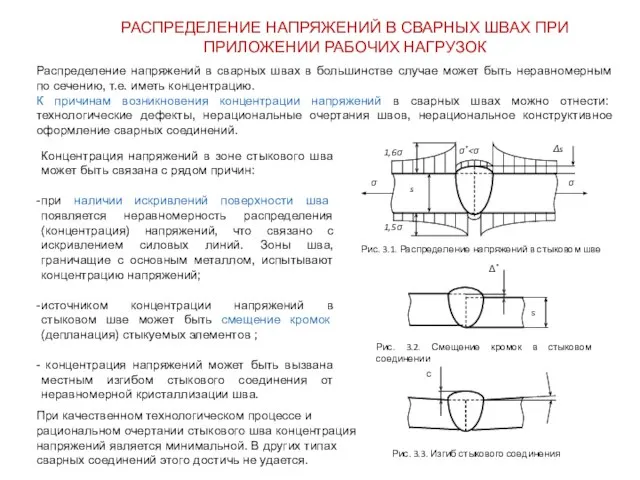 РАСПРЕДЕЛЕНИЕ НАПРЯЖЕНИЙ В СВАРНЫХ ШВАХ ПРИ ПРИЛОЖЕНИИ РАБОЧИХ НАГРУЗОК Распределение напряжений