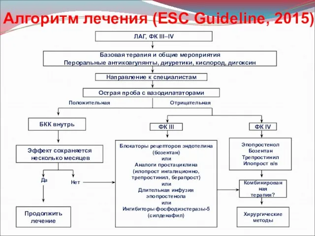 Алгоритм лечения (ESC Guideline, 2015) ЛАГ, ФК III–IV Базовая терапия и