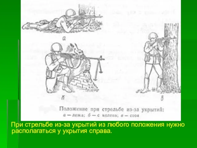 При стрельбе из-за укрытий из любого положения нужно располагаться у укрытия справа.