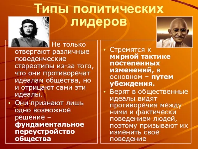 Типы политических лидеров Не только отвергают различные поведенческие стереотипы из-за того,