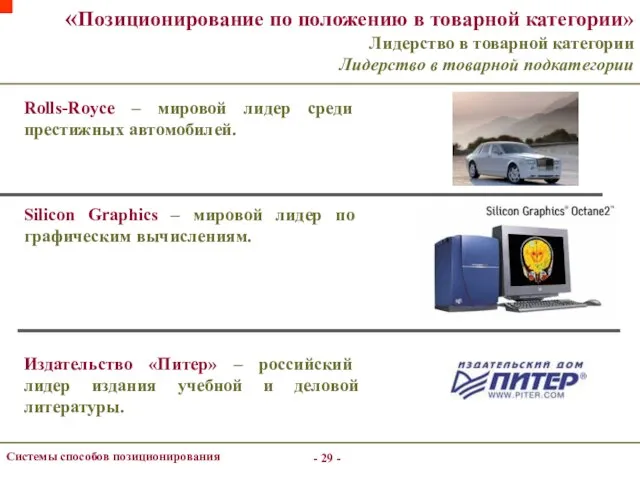 - - Системы способов позиционирования «Позиционирование по положению в товарной категории»