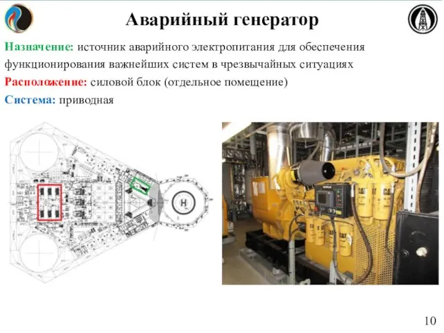 Аварийный генератор Назначение: источник аварийного электропитания для обеспечения функционирования важнейших систем