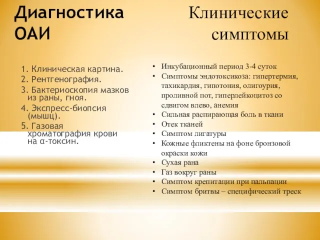 Диагностика ОАИ 1. Клиническая картина. 2. Рентгенография. 3. Бактериоскопия мазков из