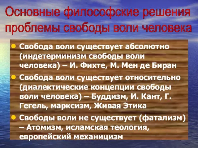 Свобода воли существует абсолютно (индетерминизм свободы воли человека) – И. Фихте,