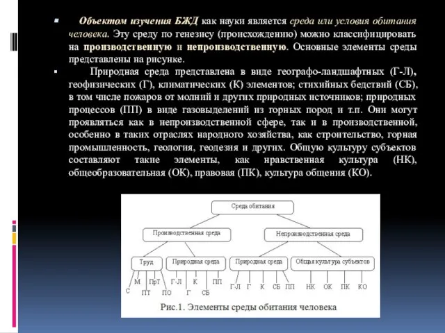 Объектом изучения БЖД как науки является среда или условия обитания человека.