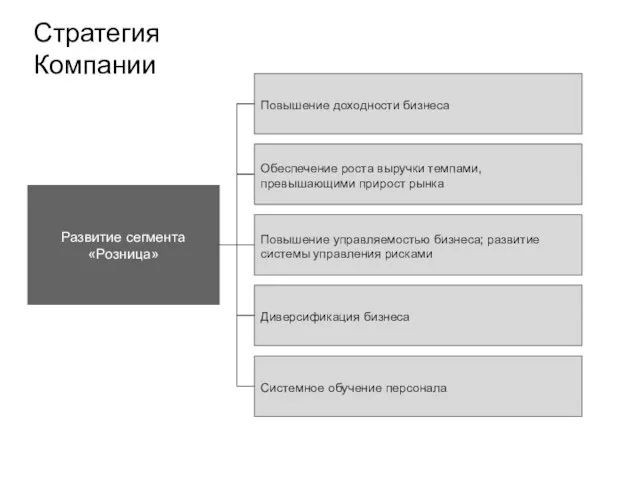 Стратегия Компании Развитие сегмента «Розница» Диверсификация бизнеса Системное обучение персонала Повышение