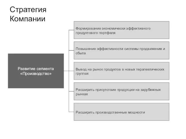 Стратегия Компании Развитие сегмента «Производство» Расширить присутствие продукции на зарубежных рынках