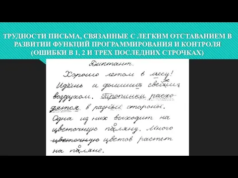 ТРУДНОСТИ ПИСЬМА, СВЯЗАННЫЕ С ЛЕГКИМ ОТСТАВАНИЕМ В РАЗВИТИИ ФУНКЦИЙ ПРОГРАММИРОВАНИЯ И