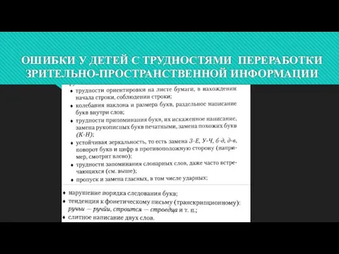 ОШИБКИ У ДЕТЕЙ С ТРУДНОСТЯМИ ПЕРЕРАБОТКИ ЗРИТЕЛЬНО-ПРОСТРАНСТВЕННОЙ ИНФОРМАЦИИ