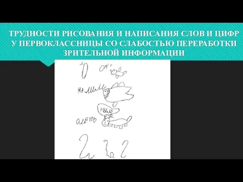 ТРУДНОСТИ РИСОВАНИЯ И НАПИСАНИЯ СЛОВ И ЦИФР У ПЕРВОКЛАССНИЦЫ СО СЛАБОСТЬЮ ПЕРЕРАБОТКИ ЗРИТЕЛЬНОЙ ИНФОРМАЦИИ