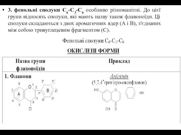 3. фенольні сполуки С6-С3-С6 особливо різноманітні. До цієї групи відносять сполуки,