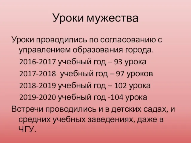 Уроки мужества Уроки проводились по согласованию с управлением образования города. 2016-2017