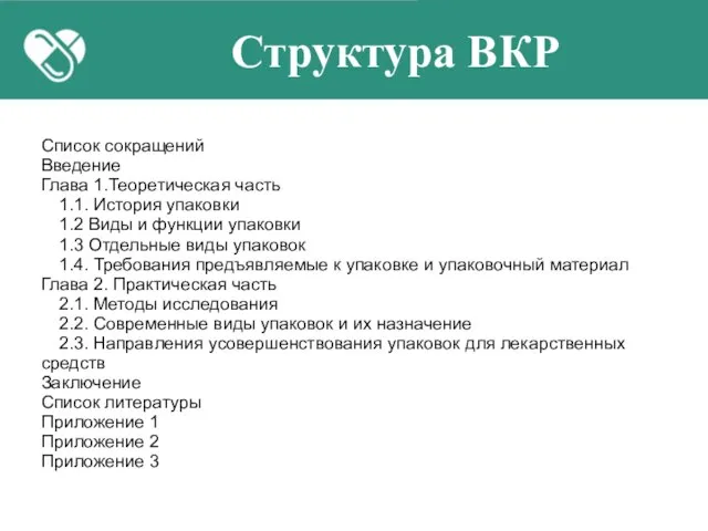 Структура ВКР Список сокращений Введение Глава 1.Теоретическая часть 1.1. История упаковки